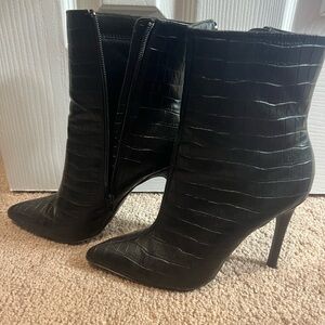 Black Croc-Embossed Women's Boots